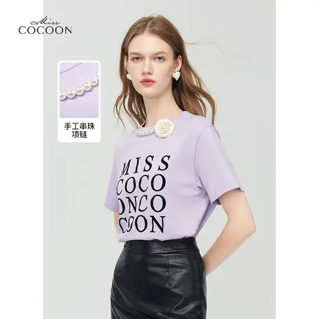 【秋上新】missCOCOON纯棉印花短袖上衣2023秋新款女宽松圆领T恤图片