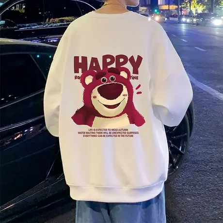 加绒加厚草莓熊卫衣男春秋季潮牌圆领美式无帽外套oversize打底衫商品大图