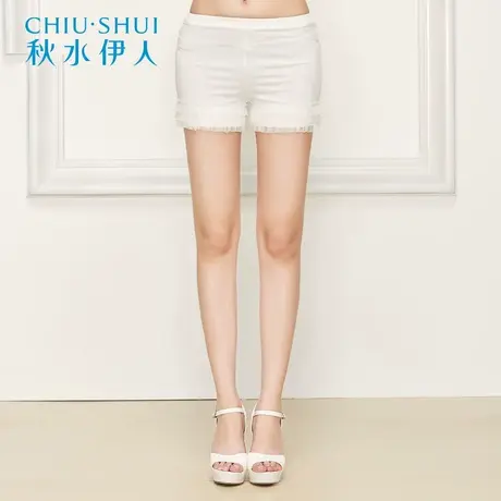 秋水伊人2019夏季新品女装黑白纯色花边防走光打底短裤子H915图片