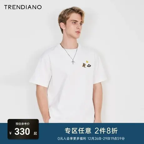 TRENDIANO梅花联名系列2024新款春宽松短袖刺绣休闲t恤男款图片