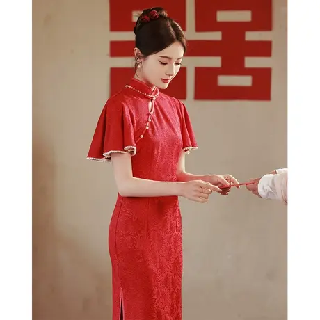 新中式红色旗袍敬酒服新娘2023新款高级感小个子改良夏季订婚礼服商品大图