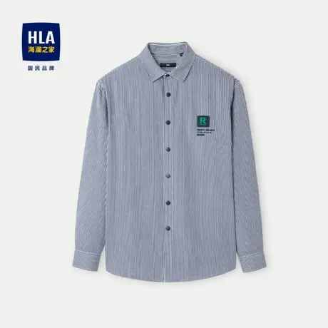 HLA/海澜之家条纹休闲衬衫2024春夏新款纯棉方领宽松外套款衬衫男图片