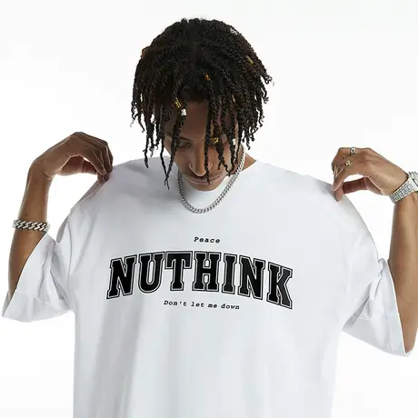 Nuthink美式高街vibe风字母短袖T恤男夏季潮牌ins加肥加大半截袖商品大图