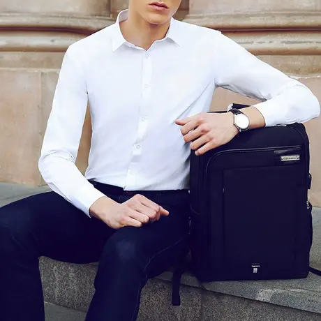 雀后男士白色衬衫长袖秋装新款修身高级感商务正装职业工作服衬衣商品大图