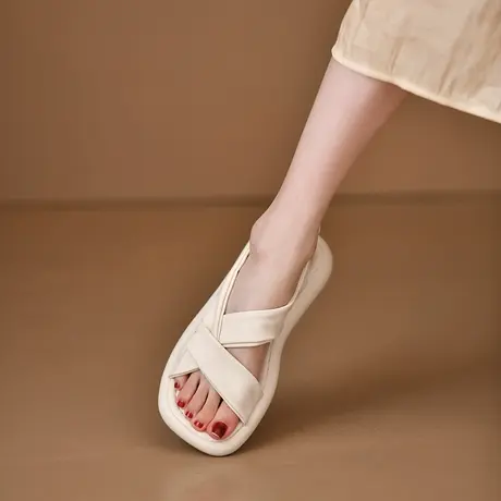 2024年新款网红爆款罗马时装凉鞋女夏季仙女风平底时尚百搭配裙子图片