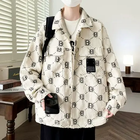 字母印花外套男春秋季港风休闲痞帅vibe上衣男生高街潮牌宽松夹克商品大图