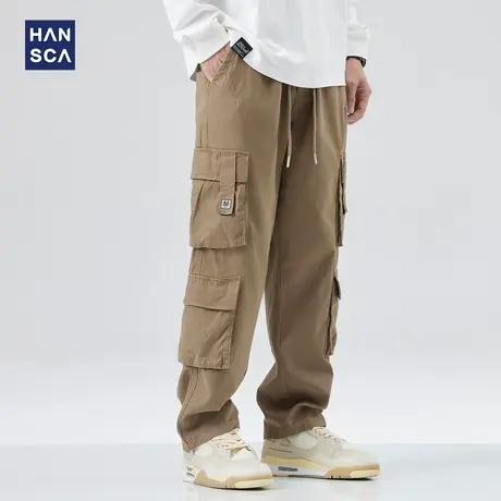 hansca直筒休闲裤男美式高街春季新款宽松潮牌大口袋纯棉工装裤子商品大图