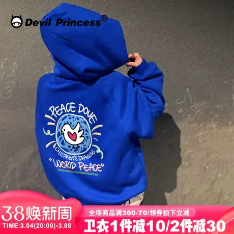 2024早春新款街头风卡通潮牌克兰因蓝卫衣女宽松显白薄款帽衫外套图片