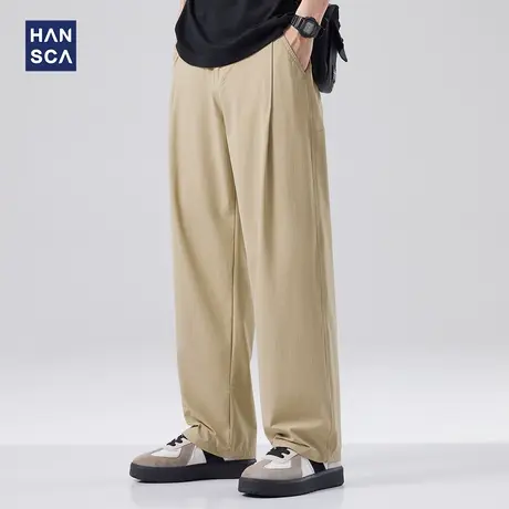 hansca宽松垂感直筒休闲裤男春季新款美式潮牌高级纯色百搭长裤子商品大图