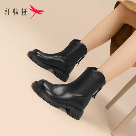 红蜻蜓靴子女2023秋冬新款烟筒靴马丁靴冬瘦瘦靴厚底短靴切尔西靴商品大图