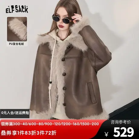 妖精的口袋美拉德加绒皮衣外套女2023冬季新款加厚设计感棉服外套图片