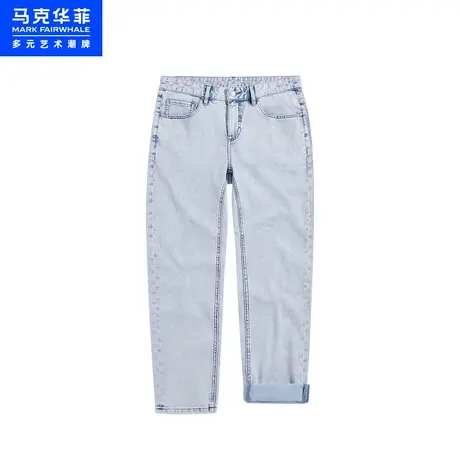 商场同款马克华菲纯色水洗做旧牛仔裤男23夏季新款简约休闲九分裤图片