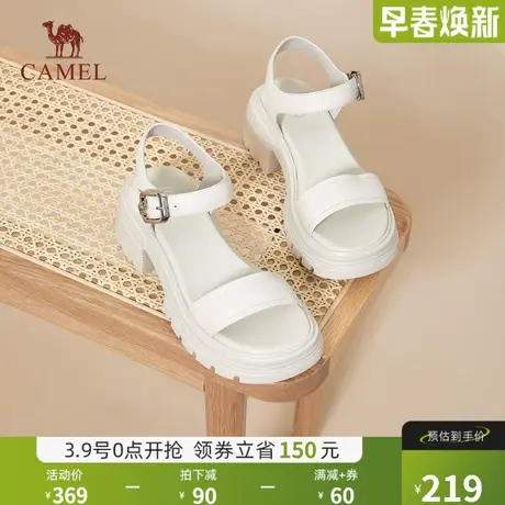 骆驼女鞋2024夏季新款一字带凉鞋时尚高跟露趾舒适时装凉鞋女图片