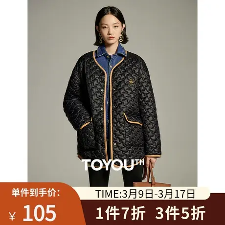 TOYOUTH初语小海星花型圆领棉服女2023冬季新款撞色包边棉衣外套商品大图