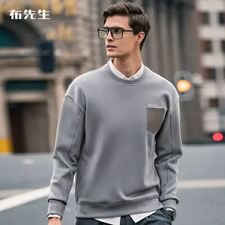 MrBu布先生鸢尾花压花口袋男士保暖卫衣秋冬抗皱挺括长袖印花男装商品大图