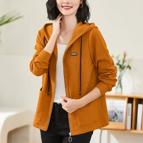 卫衣外套女士2023年春秋新款洋气百搭中年妈妈拉链上衣宽松连帽衫图片