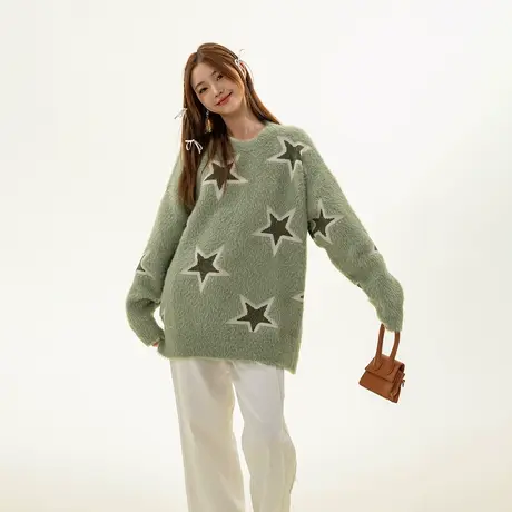 星星慵懒风毛衣女秋冬2023新款复古外套宽松韩系小个子针织衫上衣商品大图