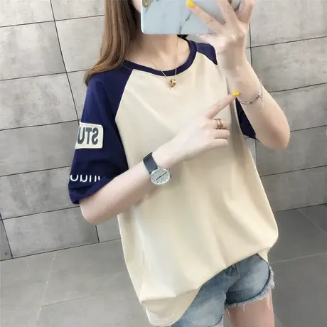 纯棉短袖T恤女装宽松2023年新款秋季洋气中长款设计感打底衫爆款商品大图