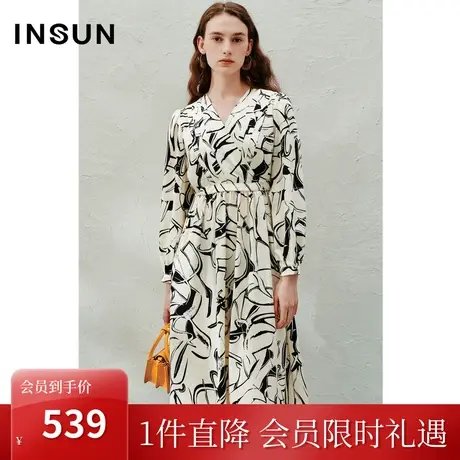恩裳2023春季新款时尚大气涂鸦花卉连衣裙简约艺术感裙子图片