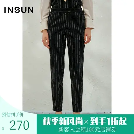 恩裳2023早春定染仿麻感条纹简约时尚铅笔裤直筒裤子商品大图