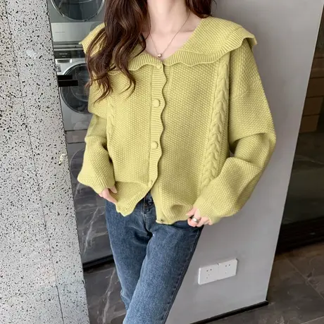 娃娃领针织开衫外套女2023秋装新款温柔甜美风短款毛衣洋气百搭女商品大图