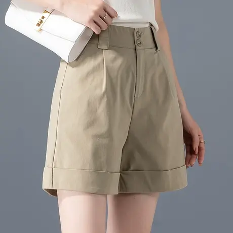 卡其色工装西装短裤女2023新款冰丝五分裤夏季薄款5分裤阔腿中裤图片