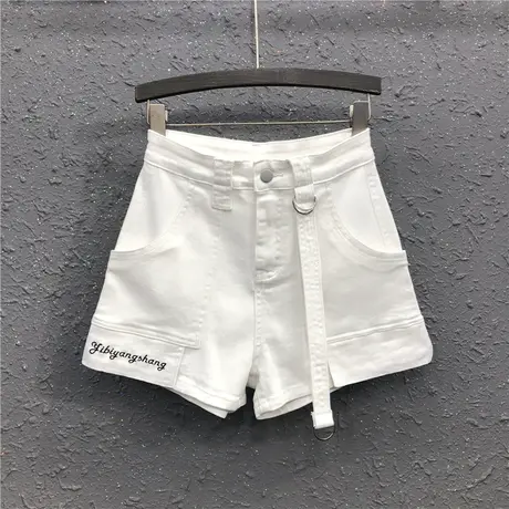 白色热裤女工装裤春夏新款字母刺绣宽松显瘦个性帅气阔腿牛仔短裤图片
