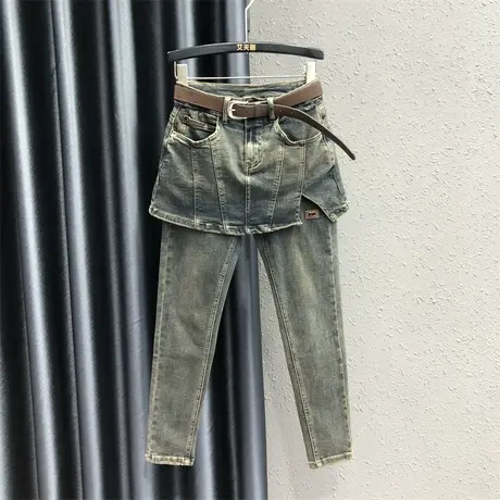 欧货2023秋季新款个性时尚裙裤一体显瘦洋气百搭九分牛仔铅笔裤女商品大图