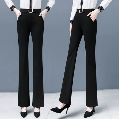 高腰微喇叭裤女韩版松紧腰显瘦时尚气质黑色休闲宽松秋季新款长裤图片