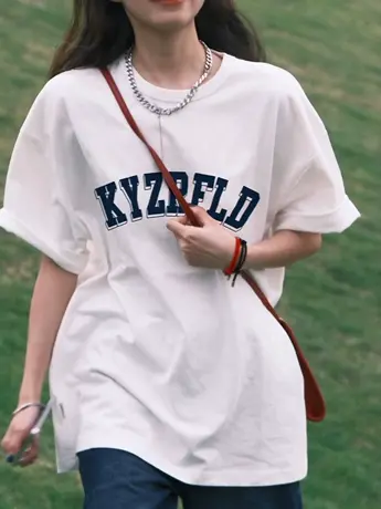 重磅纯棉短袖t恤女春季潮牌宽松休闲oversize半袖上衣夏港味chic商品大图