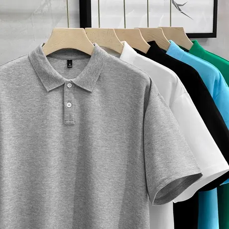 重磅珠地棉短袖POLO衫男夏季轻熟风设计 韩版宽松廓形半袖翻领t恤商品大图