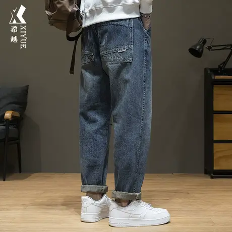 2023秋季新款复古牛仔裤秋冬男士长裤休闲宽松大码直筒阔腿裤子男商品大图