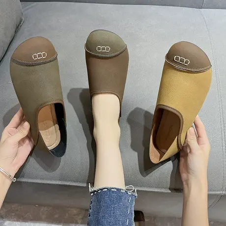 丑萌大头单鞋女2023新款春秋法式晚风软平底两穿玛丽珍豆豆奶奶鞋商品大图