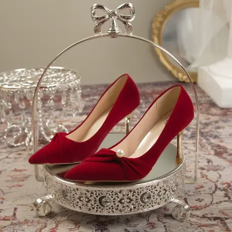 婚鞋女新娘鞋2022年新款细跟秀禾婚纱两穿红色高跟鞋小众高级感夏图片