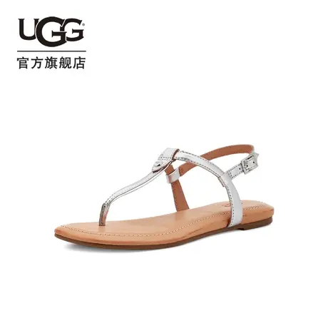 UGG2023夏季女士凉鞋金属银色平跟夹脚舒适休闲罗马凉鞋 1118516图片