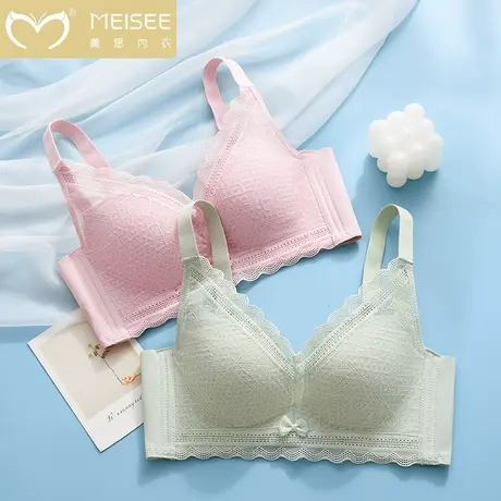 美思内衣女士聚拢小胸无钢圈薄款夏季收副乳防下垂性感蕾丝文胸罩图片