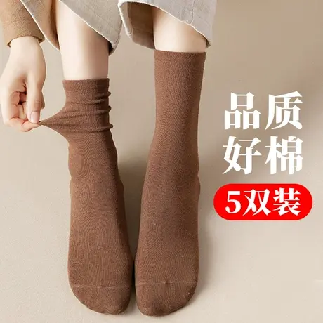 中长筒袜子女春秋冬季棉袜ins潮外穿搭配鲨鱼裤咖啡卡其棕色抹子商品大图