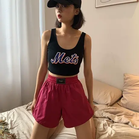 字母印花无袖背心女夏季外穿宽松短款辣妹上衣港风白色小吊带内搭商品大图