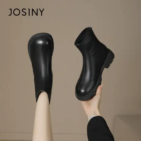 Josiny/卓诗尼马丁靴女2023秋季新款低跟炸街百搭复古文艺瘦瘦靴商品大图