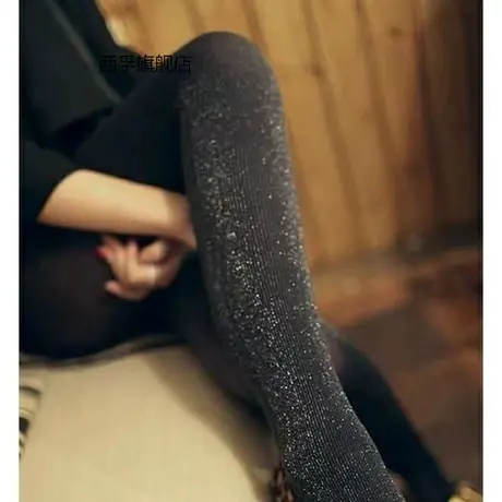 春秋中厚不透肉竖条纹显瘦银丝珠光闪光亮丝晶晶连裤袜银葱踩脚袜图片