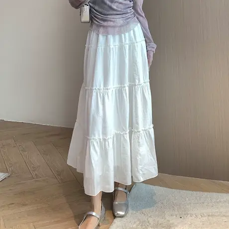 尔给蛋糕裙小众高腰梨形身材白色半身裙女夏2024新款小个子a字裙图片
