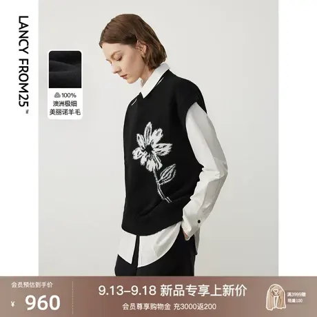 朗姿黑色马甲外套2023年冬季新款通勤休闲女士马夹上衣高级感图片