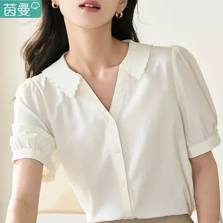 茵曼官方旗舰店法式短袖衬衣女士2023年夏季新款泡泡袖显瘦衬衫商品大图