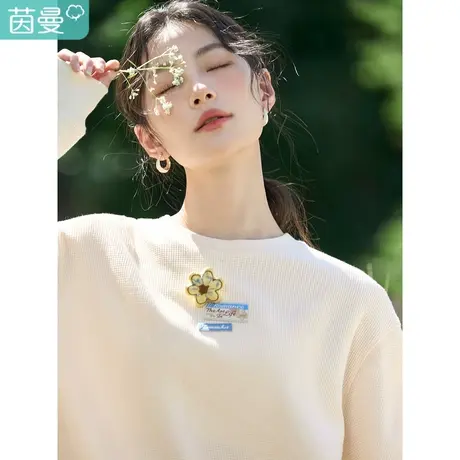 茵曼休闲针织卫衣女2023年冬季新款百搭圆领套头宽松显瘦长袖上衣图片