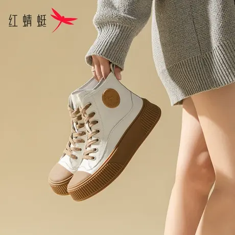 红蜻蜓女鞋高帮鞋2023爆款ins潮板鞋女运动休闲鞋子女厚底小白鞋商品大图
