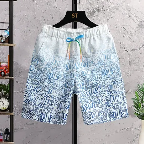 冰丝外穿休闲短裤男夏季ins花裤衩情侣沙滩裤潮流宽松运动五分裤商品大图