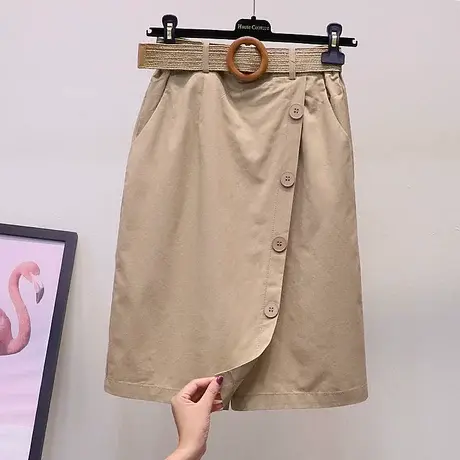 欧货洋气女半身裙裤2023夏新款时尚棉假裙子五分裤纯色直筒中裤裙商品大图