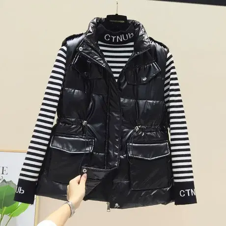 抽绳收腰羽绒棉马甲女亮面2023秋冬新款时尚潮流宽松背心外穿坎肩图片