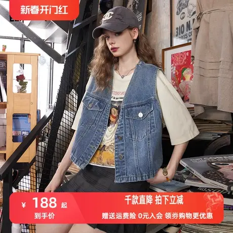 妖精的口袋复古牛仔马甲女2023秋季新款v领短款小个子无袖上衣潮图片