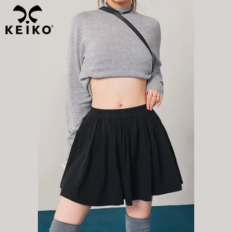 KEIKO 百搭针织百褶短裙女2023秋季高腰垂感显瘦A字半身裙伞裙图片